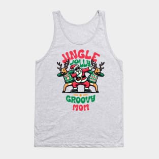 Mom - Holly Jingle Jolly Groovy Santa and Reindeers in Ugly Sweater Dabbing Dancing. Personalized Christmas Tank Top